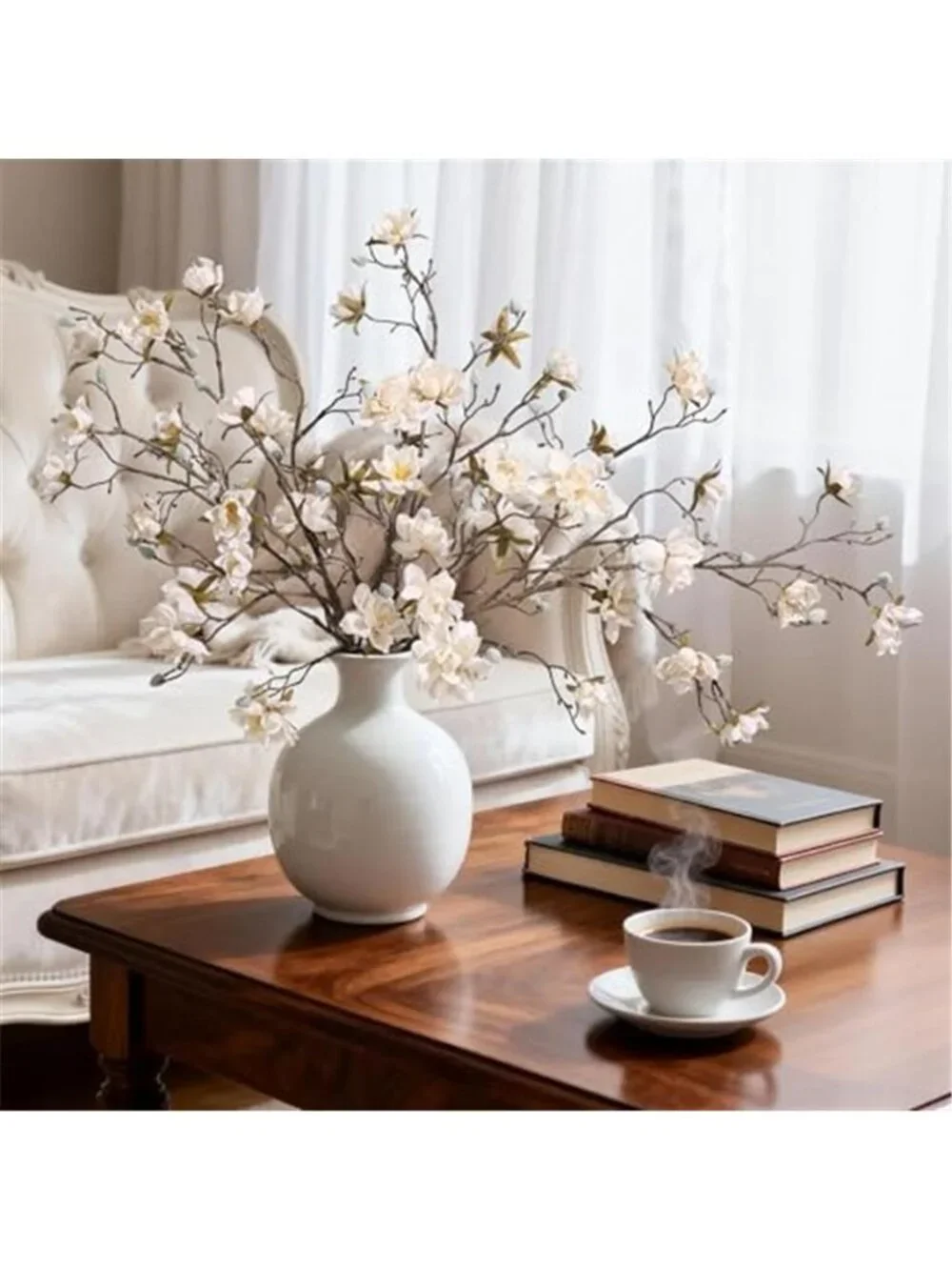 3Pcs Artificial Magnolia Flowers Stems Faux Floral Arrangement Vase Table Decor